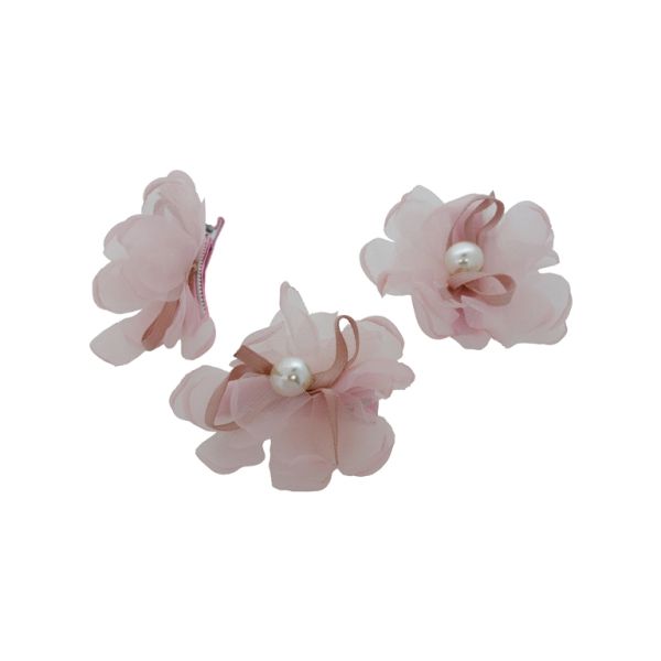 БИЖУТЕРИЯ - ФИБА - ТИК-ТАК - МЕТАЛ И САТЕН - ЦВЕТЕ С ПЕРЛА 01 - 4.8х6.3х1.5см НИКЕЛ-РОЗОВО-БЯЛО - ПАКЕТ 6х5 бр.