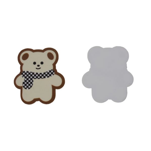 PLASTIC BEADS - RESIN 2D - FOR GLUING - BEAR 61 SCARF - 41x45x2mm ECRU-BROWN-BLACK - PACKAGE 20pcs.