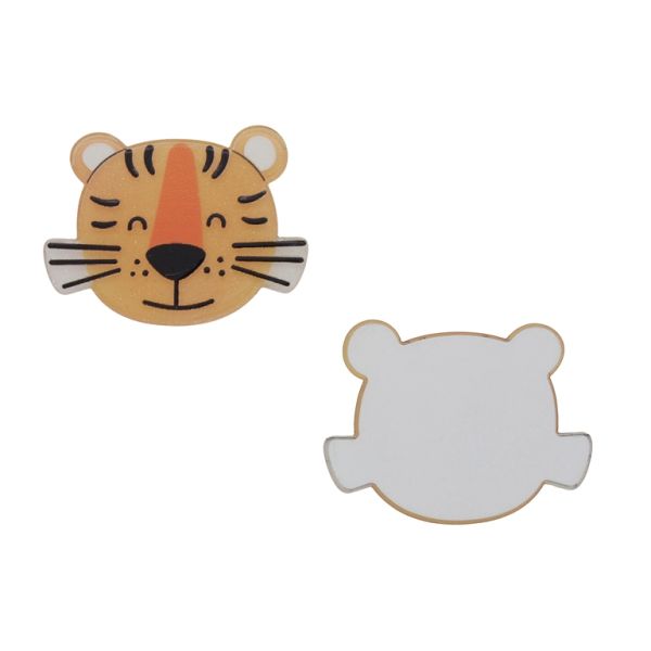 PLASTIC BEADS - RESIN 2D - FOR GLUING - TIGER 23 - 50x38x2mm ORANGE (LIGHT)-BLACK-WHITE - PACKAGE 20pcs.