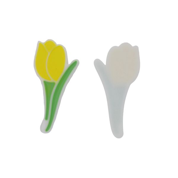 PLASTIC BEADS - RESIN 2D - FOR GLUING - FLOWER 28 - 32x67x3mm YELLOW-GREEN (LIGHT)-WHITE - PACKAGE 20pcs.
