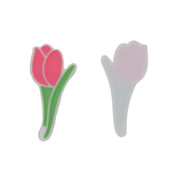 PLASTIC BEADS - RESIN 2D - FOR GLUING - FLOWER 28 - 32x67x3mm PINK-GREEN (LIGHT)-WHITE - PACKAGE 20pcs.