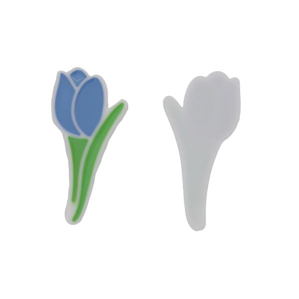 PLASTIC BEADS - RESIN 2D - FOR GLUING - FLOWER 28 - 32x67x3mm BLUE (LIGHT)-GREEN (LIGHT)-WHITE - PACKAGE 20pcs.