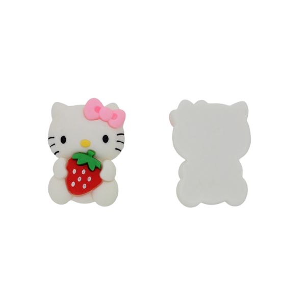 PLASTIC BEADS - RESIN 3D - FOR GLUING - KITTY 16 STRAWBERRY - 30x42x10mm WHITE-RED-PINK (LIGHT) - PACKAGE 10pcs.