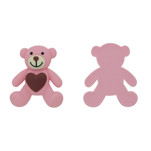 PLASTIC BEADS - RESIN 3D - FOR GLUING - BEAR 65 HEART - 42x51x13mm PINK (LIGHT)-BROWN-ECRU - PACKAGE 10pcs.
