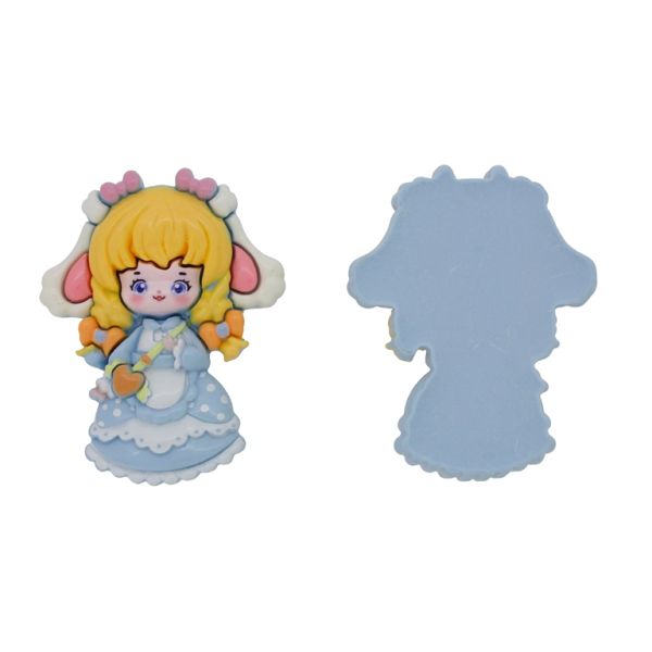 PLASTIC BEADS - RESIN 3D - FOR GLUING - GIRL 44 - 46x59x12mm YELLOW-BLUE (LIGHT)-WHITE - PACKAGE 10pcs.