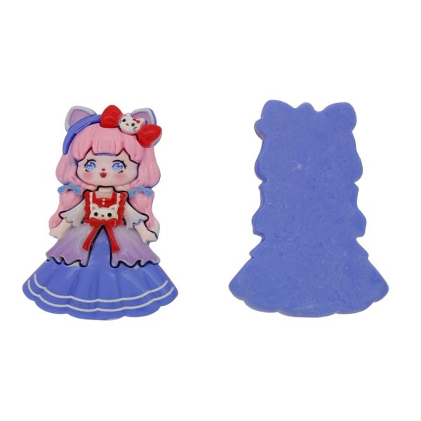 PLASTIC BEADS - RESIN 3D - FOR GLUING - GIRL 48 - 45x62x12mm BLUE (DARK)-PINK (LIGHT)-PURPLE (LIGHT) - PACKAGE 10pcs.