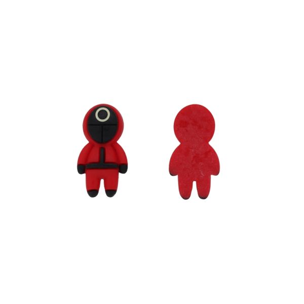 PLASTIC BEADS - RESIN 3D - FOR GLUING - BOY 12 SQUID GAME - 20x37x7mm RED-BLACK-WHITE - PACKAGE 20pcs.