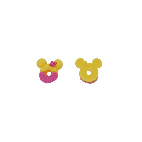 PLASTIC BEADS - RESIN 3D - FOR GLUING - DONUT 09 MINI - 22x22x8mm YELLOW-PINK (DARK) - 30pcs. Hole-1.8mm