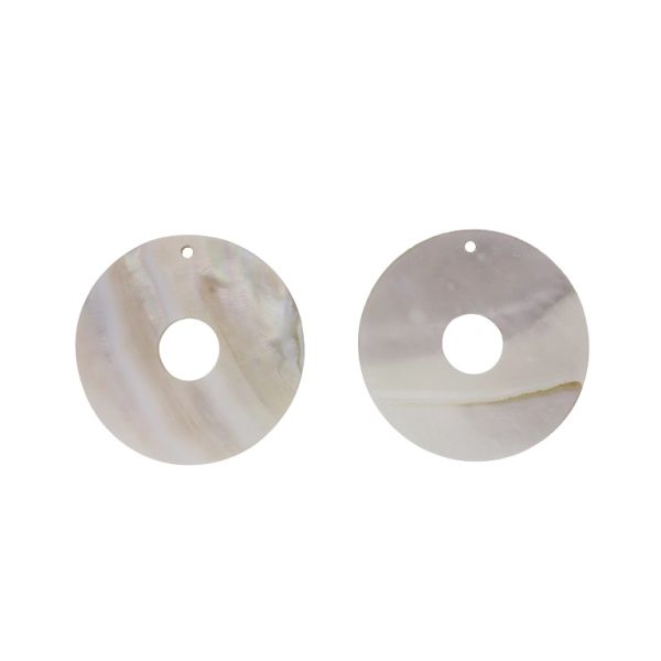 MOTHER OF PEARL BEADS  - PENDANT - CIRCLE 04 - 55x2.0mm WHITE - 2pcs. Hole-2.8mm 