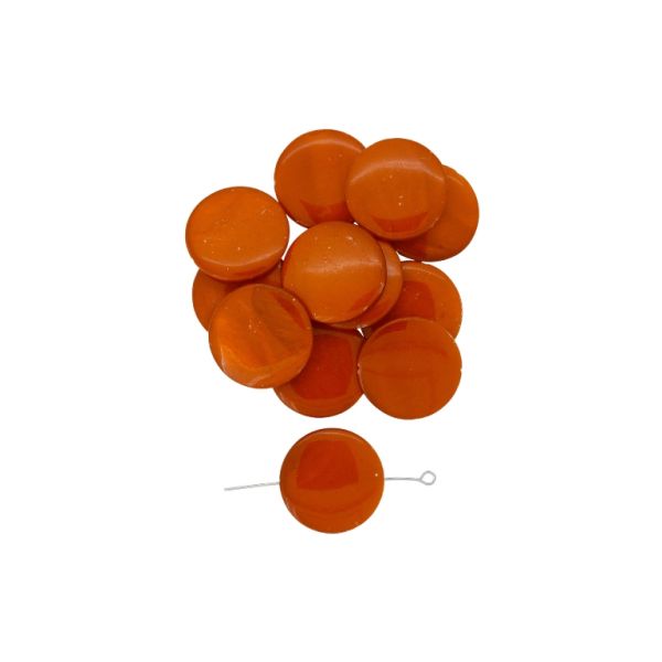 MOTHER OF PEARL BEADS  - CIRCLE 10 - 25x3.5mm ORANGE - 5pcs. Hole-0.7mm 