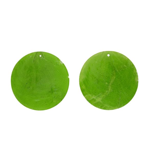 MOTHER OF PEARL BEADS - FLAKE 01 - CIRCLE - 60x0.7mm GREEN - SECOND-RATE - PACKAGE 20pcs. Hole-1.6mm 