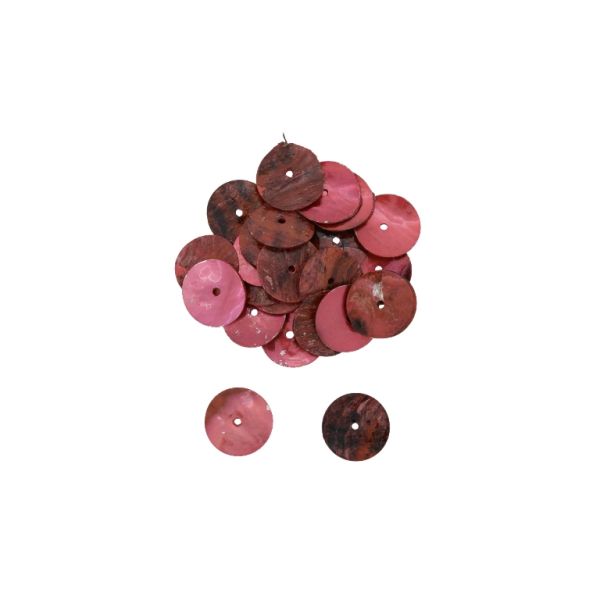 MOTHER OF PEARL BEADS  - FLAKE 02 - CIRCLE 01 - 18x0.8mm PINK (DARK) - 20g Hole-1.4mm (40pcs.)