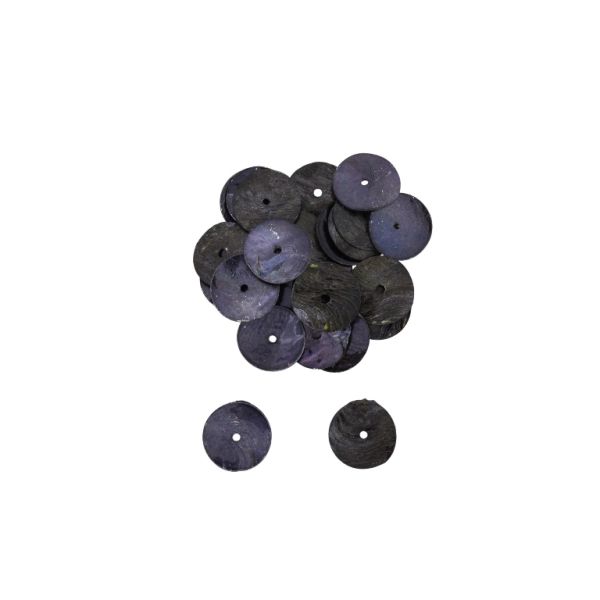 MOTHER OF PEARL BEADS  - FLAKE 02 - CIRCLE 01 - 18x0.8mm GRAY (DARK) - 20g Hole-1.4mm (40pcs.)