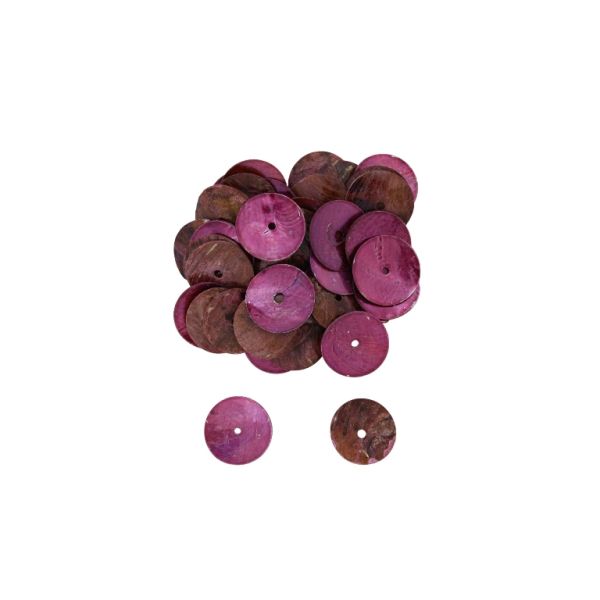 MOTHER OF PEARL BEADS - FLAKE 02 - CIRCLE 01 - 18x0.8mm CYCLAMEN (DARK) - PACKAGE 200g Hole-1.4mm (400pcs.)