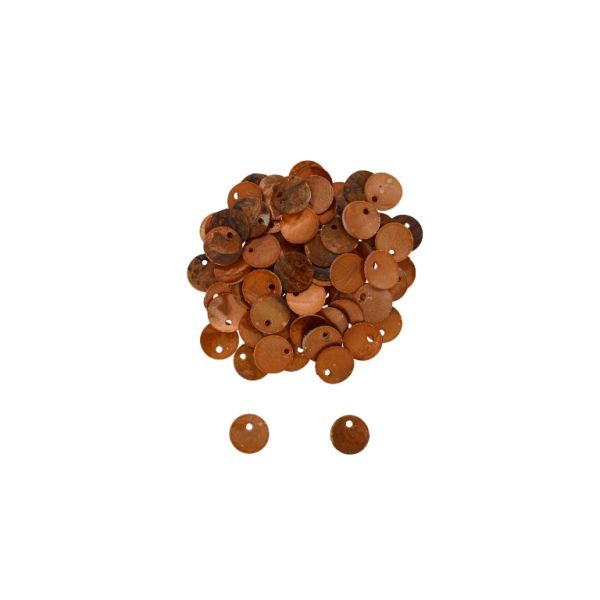 MOTHER OF PEARL BEADS  - FLAKE 02 - CIRCLE 02 - 10x0.8mm ORANGE (DARK) - 10g Hole-1.3mm (56pcs.)