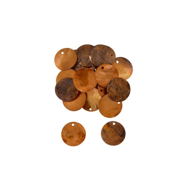 MOTHER OF PEARL BEADS - FLAKE 02 - CIRCLE 02 - 20x0.8mm ORANGE (DARK) - PACKAGE 100g Hole-1.4mm (150pcs.)