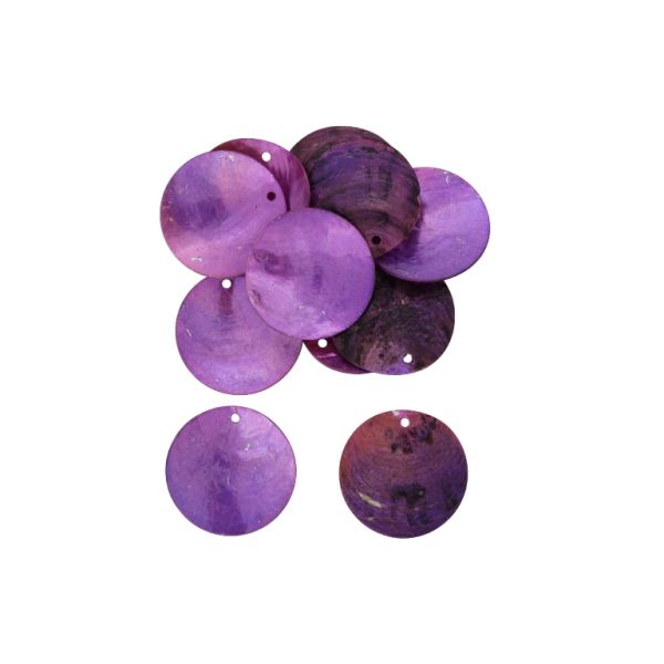 MOTHER OF PEARL BEADS - FLAKE 02 - CIRCLE 02 - 30x0.9mm CYCLAMEN (DARK) - PACKAGE 100g Hole-1.8mm (70pcs.)