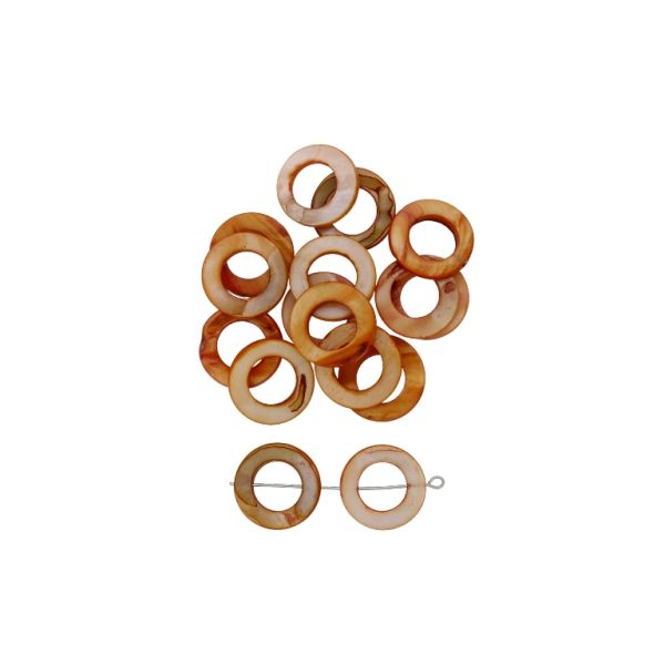 MOTHER OF PEARL BEADS - RING 04 - 20x2.5mm ORANGE - PACKAGE 100pcs. Hole-0.7mm 