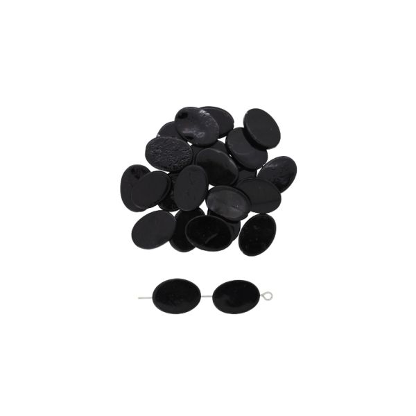 MOTHER OF PEARL BEADS - OVAL 04 - 18x13x3.5mm BLACK - PACKAGE 100pcs. Hole-0.7mm 