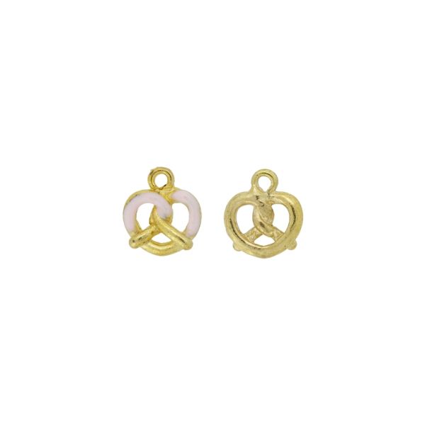METAL BEADS WITH ENAMEL - PENDANT - PRETZEL 01 - 12x13x3mm GOLD-PINK (LIGHT) - PACKAGE 40pcs. Hole-1.8mm
