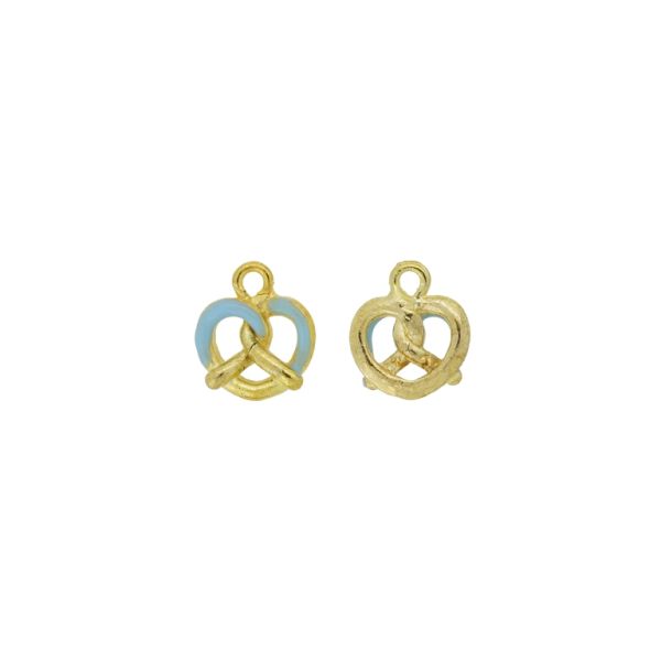 METAL BEADS WITH ENAMEL - PENDANT - PRETZEL 01 - 12x13x3mm GOLD-BLUE (LIGHT) - PACKAGE 40pcs. Hole-1.8mm