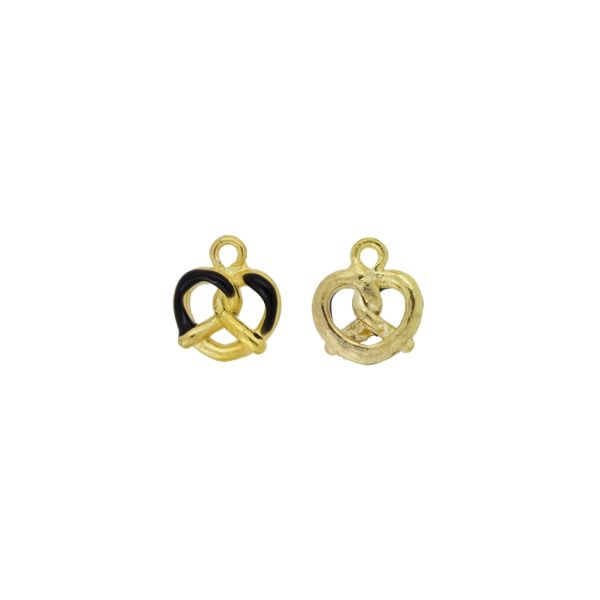 METAL BEADS WITH ENAMEL - PENDANT - PRETZEL 01 - 12x13x3mm GOLD-BLACK - 4pcs. Hole-1.8mm