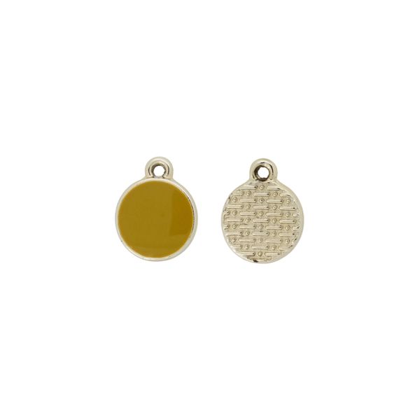 METAL BEADS WITH ENAMEL - PENDANT - CIRCLE 02 - 12x15x2mm GOLD-YELLOW (DARK) - PACKAGE 40pcs. Hole-1.5mm