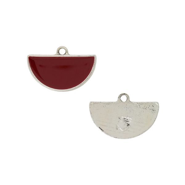 METAL BEADS WITH ENAMEL - PENDANT - SEMI-CIRCLE 01 - 23x15x3mm GOLD (LIGHT)-BORDEAUX - 3pcs. Hole-2.0mm