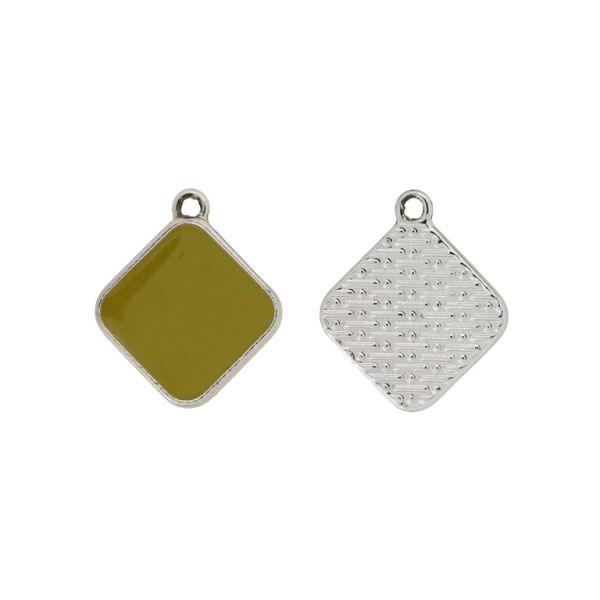 METAL BEADS WITH ENAMEL - PENDANT - RHOMBUS 04 - 19x23x3mm SILVER-GREEN MILITARY (LIGHT) - PACKAGE 30pcs. Hole-1.8mm
