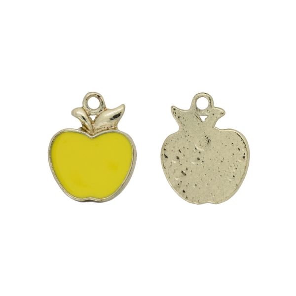 METAL BEADS WITH ENAMEL - PENDANT - APPLE 06 - 18x23x3mm GOLD-YELLOW - PACKAGE 30pcs. Hole-2.4mm