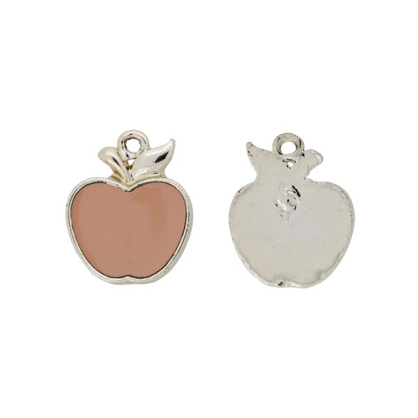METAL BEADS WITH ENAMEL - PENDANT - APPLE 06 - 18x23x3mm GOLD-ROSE DUST - 3pcs. Hole-2.4mm
