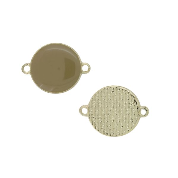 METAL BEADS WITH ENAMEL - CONNECTING ELEMENT WITH 2 RINGS - CIRCLE 02 - 24x18x3mm GOLD-GREEN MILITARY (LIGHT) - PACKAGE 30pcs. Hole-1.8mm