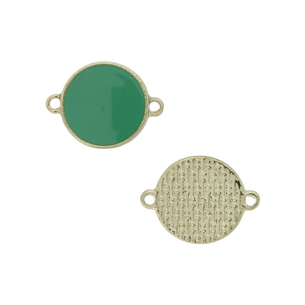 METAL BEADS WITH ENAMEL - CONNECTING ELEMENT WITH 2 RINGS - CIRCLE 02 - 24x18x3mm GOLD-GREEN (DARK) - PACKAGE 30pcs. Hole-1.8mm