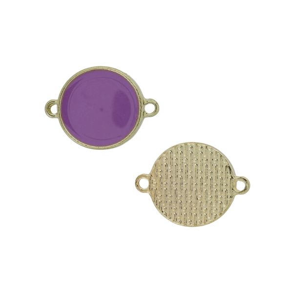 METAL BEADS WITH ENAMEL - CONNECTING ELEMENT WITH 2 RINGS - CIRCLE 02 - 24x18x3mm GOLD-PURPLE - PACKAGE 30pcs. Hole-1.8mm