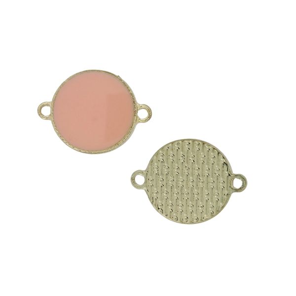METAL BEADS WITH ENAMEL - CONNECTING ELEMENT WITH 2 RINGS - CIRCLE 02 - 24x18x3mm GOLD-PINK (LIGHT) - 3pcs. Hole-1.8mm