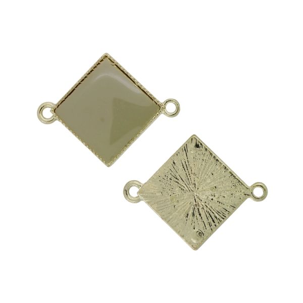 METAL BEADS WITH ENAMEL - CONNECTING ELEMENT WITH 2 RINGS - RHOMBUS 03 - 30x24x2.6mm GOLD-GREEN MILITARY (LIGHT) - 3pcs. Hole-1.8mm