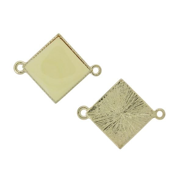 METAL BEADS WITH ENAMEL - CONNECTING ELEMENT WITH 2 RINGS - RHOMBUS 03 - 30x24x3mm GOLD-ECRU - PACKAGE 30pcs. Hole-1.8mm