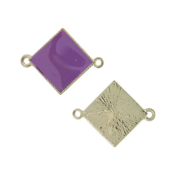 METAL BEADS WITH ENAMEL - CONNECTING ELEMENT WITH 2 RINGS - RHOMBUS 03 - 30x24x3mm GOLD-PURPLE - 3pcs. Hole-1.8mm