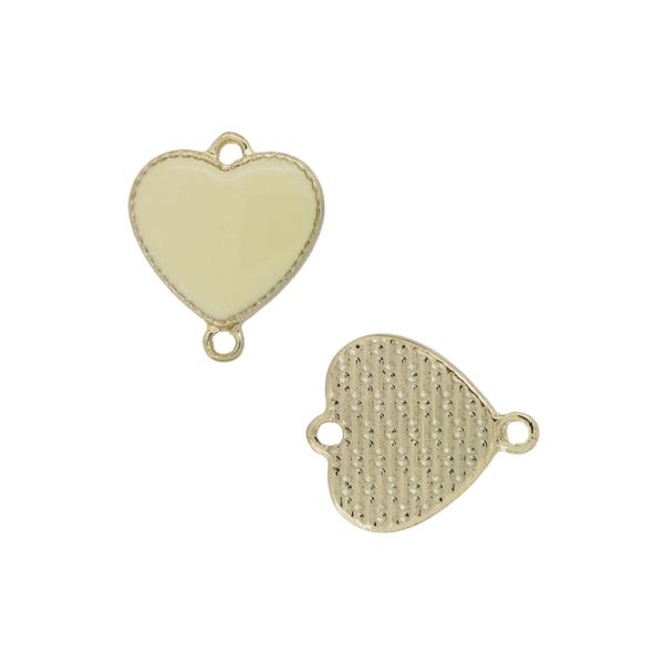 METAL BEADS WITH ENAMEL - CONNECTING ELEMENT WITH 2 RINGS - HEART 31 - 22x18x4mm GOLD-ECRU - 3pcs. Hole-2.0mm
