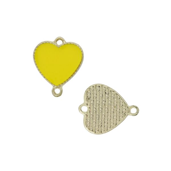 METAL BEADS WITH ENAMEL - CONNECTING ELEMENT WITH 2 RINGS - HEART 31 - 22x18x4mm GOLD-YELLOW - 3pcs. Hole-1.8mm