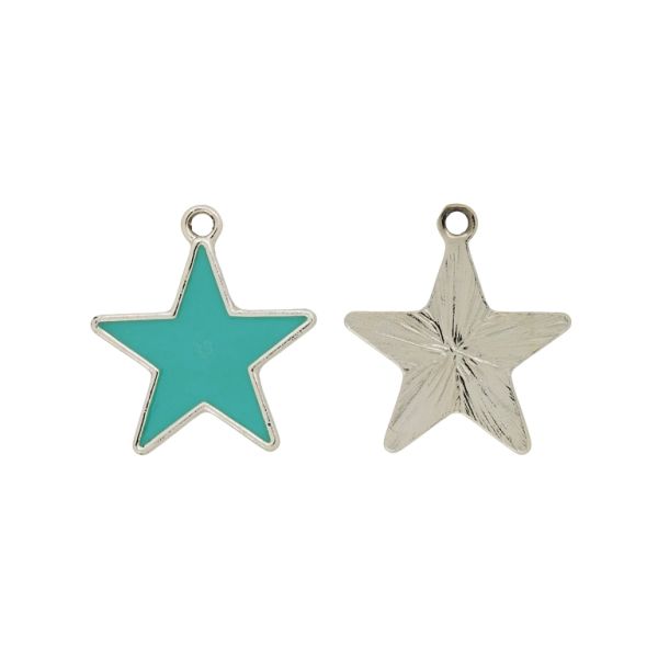 METAL BEADS WITH ENAMEL - PENDANT - STAR 15 - 21x24x1.5mm GOLD-TURQUOISE - 3pcs. Hole-2.0mm