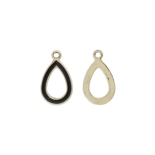 METAL BEADS WITH ENAMEL - PENDANT - DROP 04 - 13x22x1.5mm GOLD-BLACK - PACKAGE 30pcs. Hole-2.0mm 