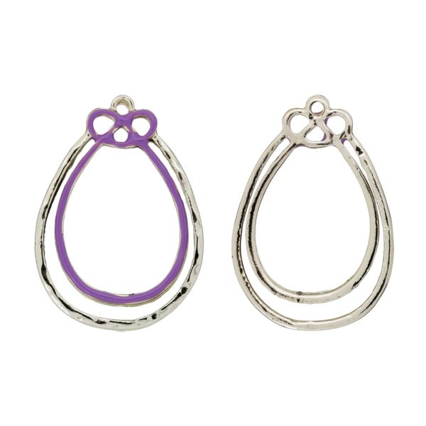 METAL BEADS WITH ENAMEL - PENDANT - DROP 05 - 24x35x1.5mm GOLD (LIGHT)-PURPLE - 2pcs. Hole-1.6mm 