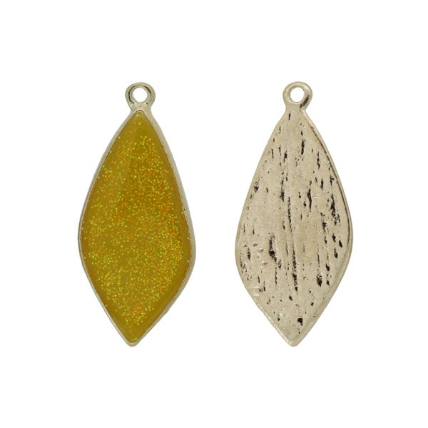 METAL BEADS WITH ENAMEL - PENDANT - DROP 06 GLITTER - 17x38x3mm GOLD-YELLOW (DARK) - 2pcs. Hole-1.8mm 