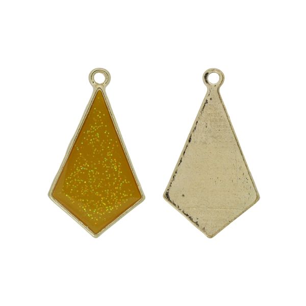 METAL BEADS WITH ENAMEL - PENDANT - DROP 07 GLITTER - 20x34x3mm GOLD-YELLOW (DARK) - 2pcs. Hole-1.8mm 