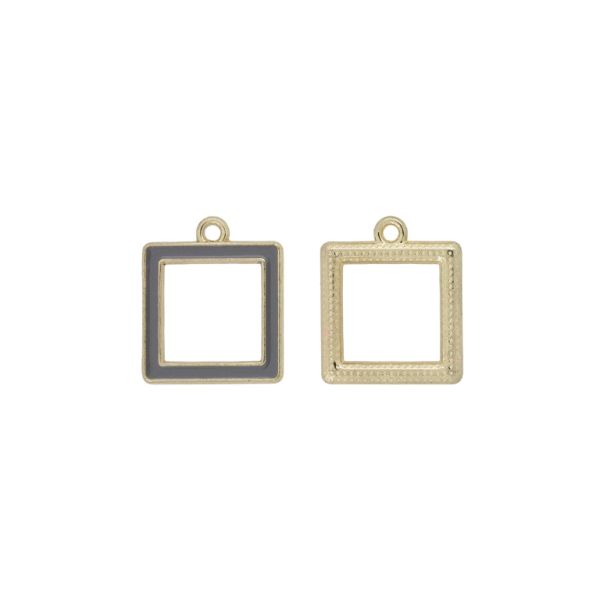 METAL BEADS WITH ENAMEL - PENDANT - SQUARE 02 - 15x17x2mm GOLD-GRAY - 3pcs. Hole-1.5mm