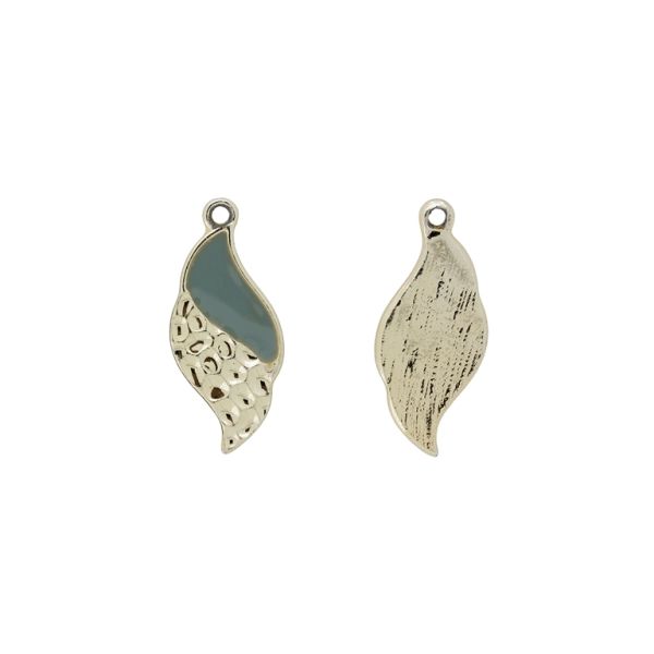 METAL BEADS WITH ENAMEL - PENDANT - LEAF 01 - 11x21x1mm GOLD-GRAY - PACKAGE 30pcs. Hole-1.5mm 