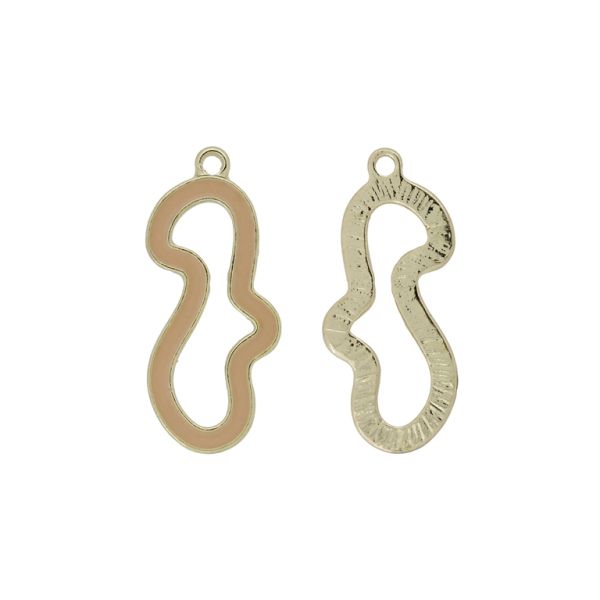METAL BEADS WITH ENAMEL - PENDANT - INCORRECT SHAPE 01 - 14x32x2mm GOLD-BEIGE (LIGHT) - 2pcs. Hole-1.6mm