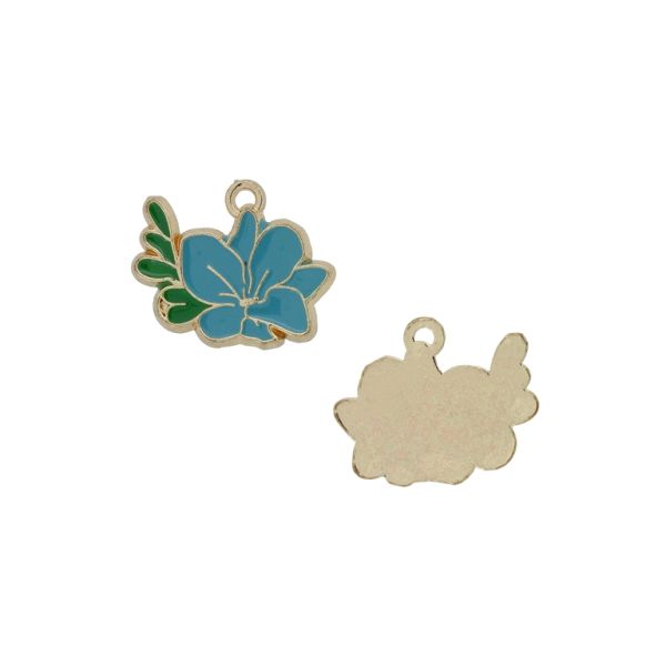 METAL BEADS WITH ENAMEL - PENDANT - FLOWER 47 - 19x16x2mm GOLD-TURQUOISE (DARK)-GREEN - PACKAGE 30pcs. Hole-1.5mm
