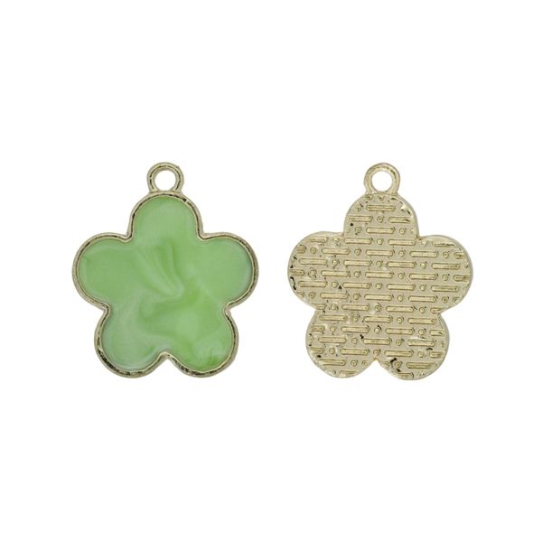METAL BEADS WITH ENAMEL - PENDANT - FLOWER 48 - 21x25x3mm GOLD-GREEN (LIGHT) - PACKAGE 20pcs. Hole-2.0mm